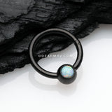 Blackline Fire Opal Sparkle CBR Style Seamless Clicker Hoop Ring-White Opal