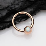Rose Gold Fire Opal Sparkle CBR Style Seamless Clicker Hoop Ring-White Opal
