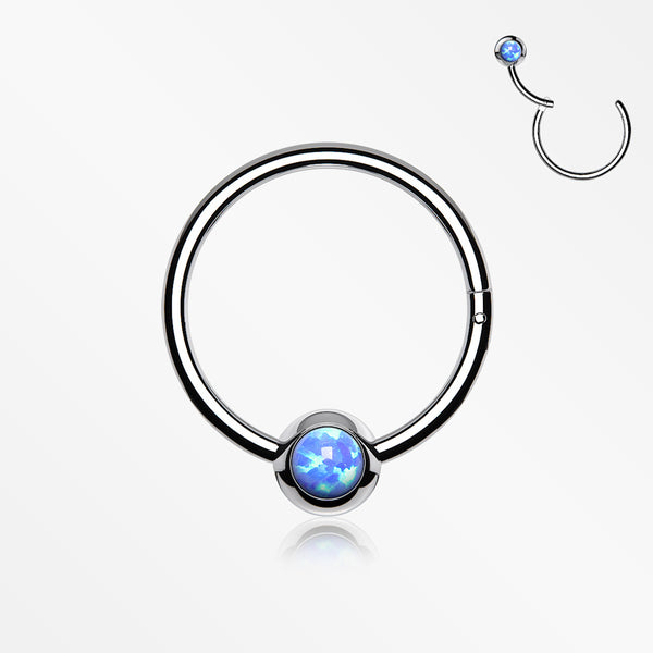 Fire Opal Sparkle CBR Style Seamless Clicker Hoop Ring-Blue Opal