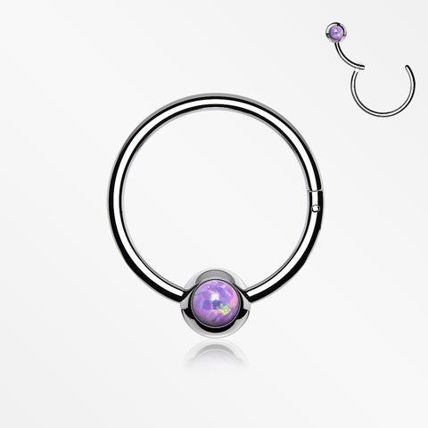 Fire Opal Sparkle CBR Style Seamless Clicker Hoop Ring-Purple Opal