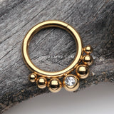 Golden Bali Beads Sparkle Gem Seamless Clicker Hoop Ring-Clear