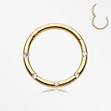 Golden Multi-Gem Seamless Clicker Hoop Ring-Clear