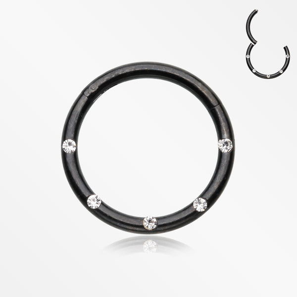 Blackline Multi-Gem Seamless Clicker Hoop Ring-Clear