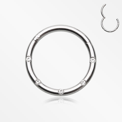 Multi-Gem Seamless Steel Clicker Hoop Ring-Clear