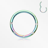 Rainbow Multi-Gem Seamless Clicker Hoop Ring-Clear