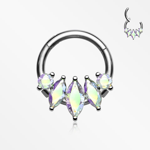 Marquise Floral Sparkle Gem Seamless Clicker Hoop Ring-Aurora Borealis
