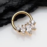 Golden Marquise Floral Sparkle Gem Seamless Clicker Hoop Ring-Clear