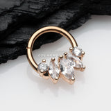 Rose Gold Marquise Floral Sparkle Gem Seamless Clicker Hoop Ring-Clear