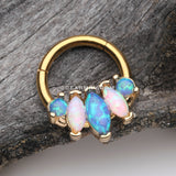 Golden Marquise Fire Opal Sparkle Floral Seamless Clicker Hoop Ring