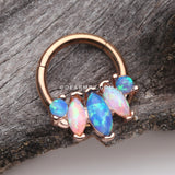 Rose Gold Marquise Fire Opal Sparkle Floral Seamless Clicker Hoop Ring