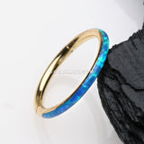 Golden Brilliant Fire Opal Lined Seamless Clicker Hoop Ring-Blue Opal