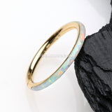 Golden Brilliant Fire Opal Lined Seamless Clicker Hoop Ring-White Opal