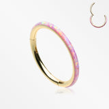 Golden Brilliant Fire Opal Lined Seamless Clicker Hoop Ring-Pink Opal