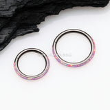 Blackline Brilliant Fire Opal Lined Seamless Clicker Hoop Ring-Pink Opal