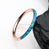 Rose Gold Brilliant Fire Opal Lined Seamless Clicker Hoop Ring-Blue Opal