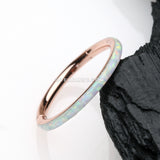 Rose Gold Brilliant Fire Opal Lined Seamless Clicker Hoop Ring-White Opal