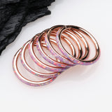 Rose Gold Brilliant Fire Opal Lined Seamless Clicker Hoop Ring-Pink Opal