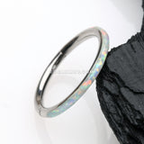 Brilliant Fire Opal Lined Seamless Clicker Hoop Ring-White Opal
