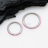 Brilliant Fire Opal Lined Seamless Clicker Hoop Ring-Pink Opal