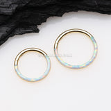 Golden Brilliant Fire Opal Lined Front Facing Seamless Clicker Hoop Ring-White Opal