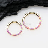 Golden Brilliant Fire Opal Lined Front Facing Seamless Clicker Hoop Ring-Pink Opal