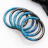 Blackline Brilliant Fire Opal Lined Front Facing Seamless Clicker Hoop Ring-Blue Opal