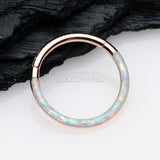 Rose Gold Brilliant Fire Opal Lined Front Facing Seamless Clicker Hoop Ring-White Opal
