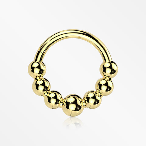 Implant Grade Titanium Golden Cascading Bali Beads Clicker Hoop Ring