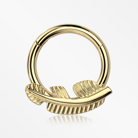 Implant Grade Titanium Golden Vintage Leaf Clicker Hoop Ring