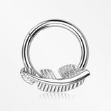 Implant Grade Titanium Vintage Leaf Clicker Hoop Ring