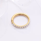Detail View 1 of Implant Grade Titanium Golden Pearlescent Beads Lined Clicker Hoop Ring-White