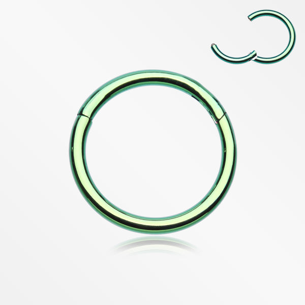 Implant Grade Titanium PVD Colorline Basic Seamless Hinged Clicker Hoop Ring-Green