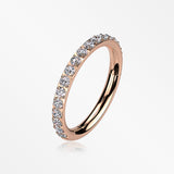 Implant Grade Titanium Rose Gold Brilliant Sparkle Gems Lined Clicker Hoop Ring-Clear Gem