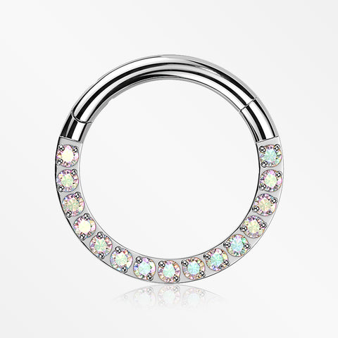 Implant Grade Titanium Brilliant Sparkle Gems Front Lined Clicker Hoop Ring-Aurora Borealis
