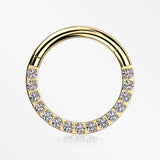 Implant Grade Titanium Golden Brilliant Sparkle Gems Front Lined Clicker Hoop Ring-Clear Gem