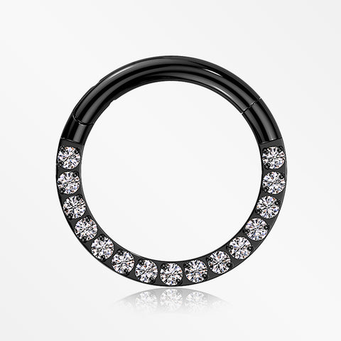 Implant Grade Titanium Blackline Brilliant Sparkle Gems Front Lined Clicker Hoop Ring-Clear Gem