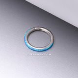 Implant Grade Titanium Brilliant Fire Opal Lined Seamless Clicker Hoop Ring-Blue Opal
