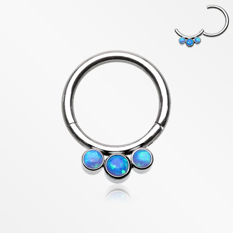 Implant Grade Titanium Triple Fire Opal Sparkle Seamless Clicker Hoop Ring-Blue
