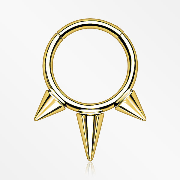 Implant Grade Titanium Golden Bali Studded Spikes Clicker Hoop Ring