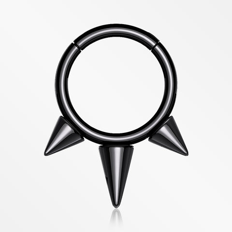 Implant Grade Titanium Blackline Bali Studded Spikes Clicker Hoop Ring