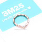 Implant Grade Titanium Rose Gold Chevron Sparkle Lined Seamless Clicker Hoop Ring-Clear Gem
