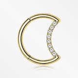Implant Grade Titanium Golden Crescent Moon Sparkle Clicker Hoop Ring-Clear Gem