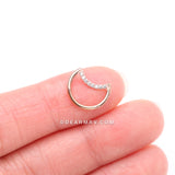 Detail View 2 of Implant Grade Titanium Rose Gold Crescent Moon Sparkle Clicker Hoop Ring-Clear Gem