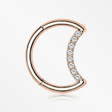 Implant Grade Titanium Rose Gold Crescent Moon Sparkle Clicker Hoop Ring-Clear Gem