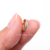 Implant Grade Titanium Golden Double Lined Gems Seamless Clicker Hoop Ring-Clear Gem
