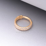 Implant Grade Titanium Golden Double Lined Gems Seamless Clicker Hoop Ring-Clear Gem