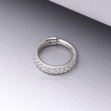 Implant Grade Titanium Double Lined Gems Seamless Clicker Hoop Ring-Clear Gem