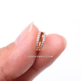 Implant Grade Titanium Golden Double Hoop Gems Seamless Clicker Hoop Ring-Clear Gem
