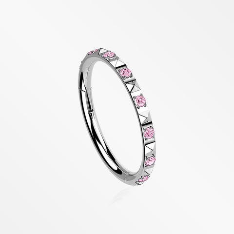 Implant Grade Titanium Pyramid Sparkle Studded Geometric Seamless Clicker Hoop Ring-Pink