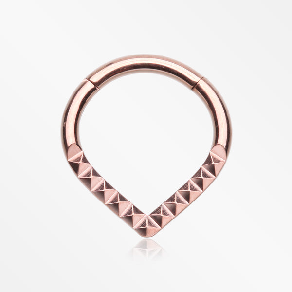 Implant Grade Titanium Rose Gold Pyramid Studded Chevron Seamless Clicker Hoop Ring